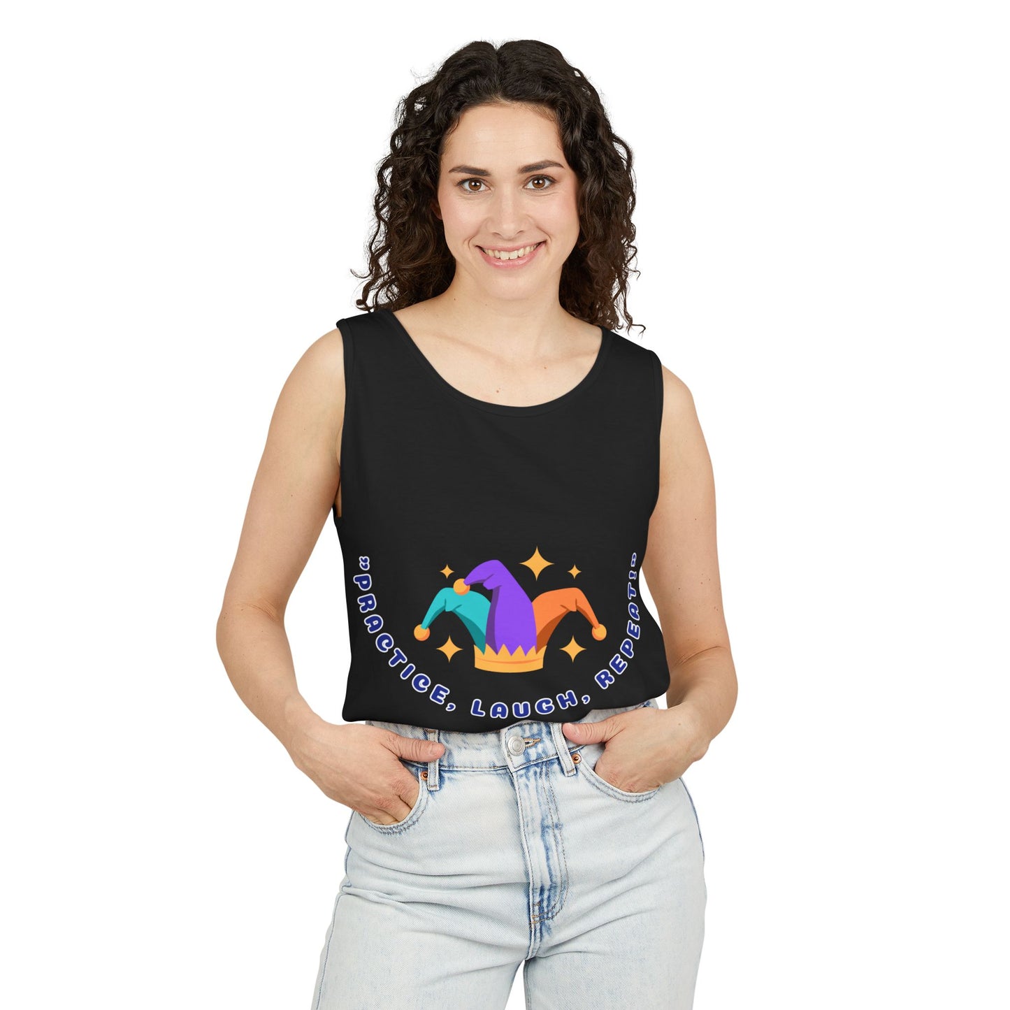 Practice Laugh Repeat Tank Top - Unisex Garment-Dyed Summer Tee