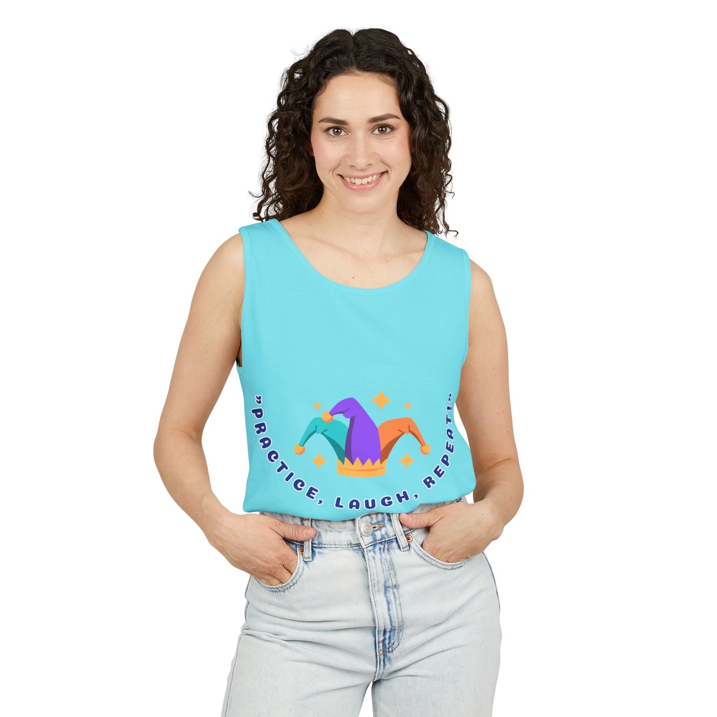 Practice Laugh Repeat Tank Top - Unisex Garment-Dyed Summer Tee
