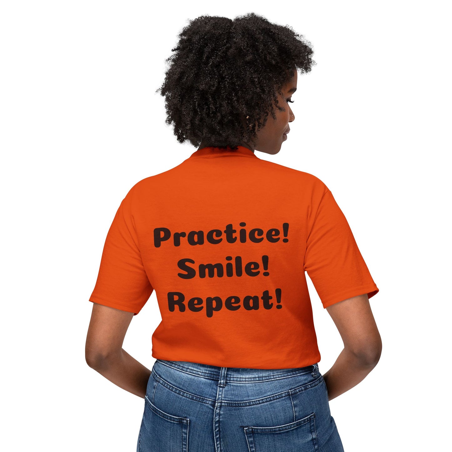Unisex Motivational T-Shirt - "Smile! Repeat! Practice!"