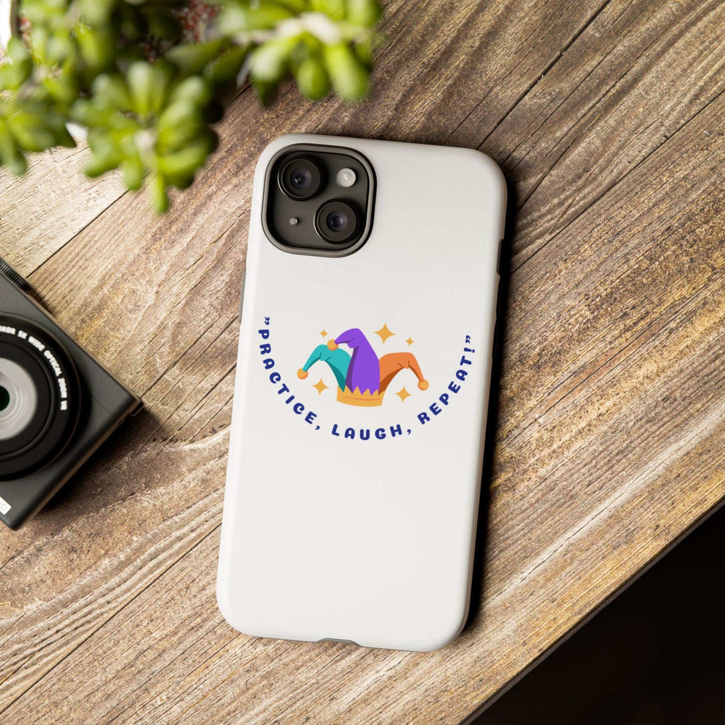 Colorful Joker Phone Case - 'Practice, Laugh, Repeat!'