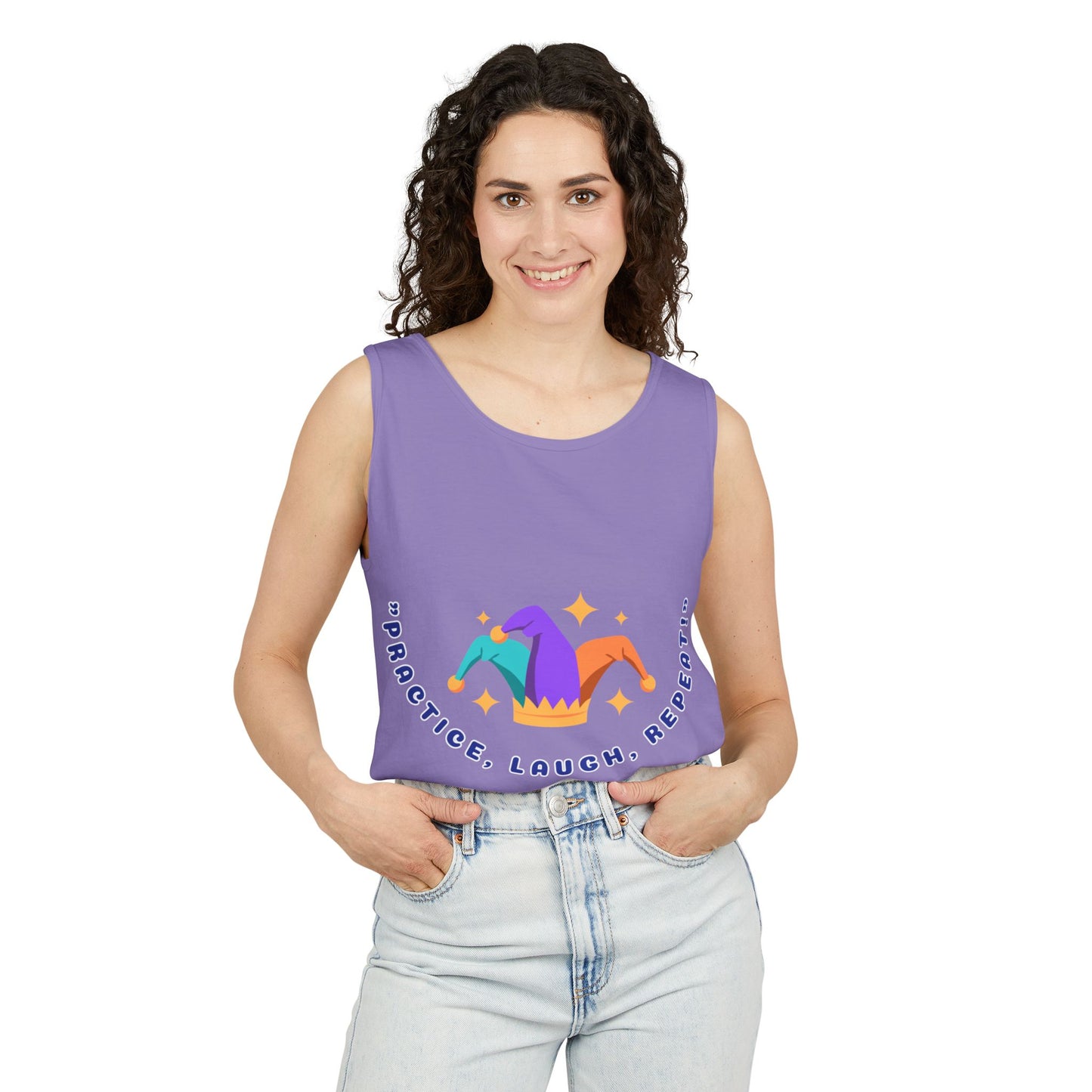 Practice Laugh Repeat Tank Top - Unisex Garment-Dyed Summer Tee