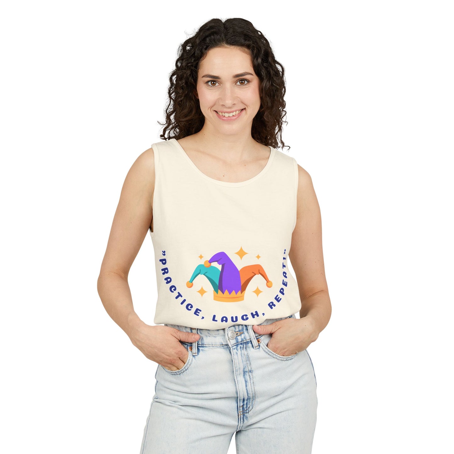 Practice Laugh Repeat Tank Top - Unisex Garment-Dyed Summer Tee