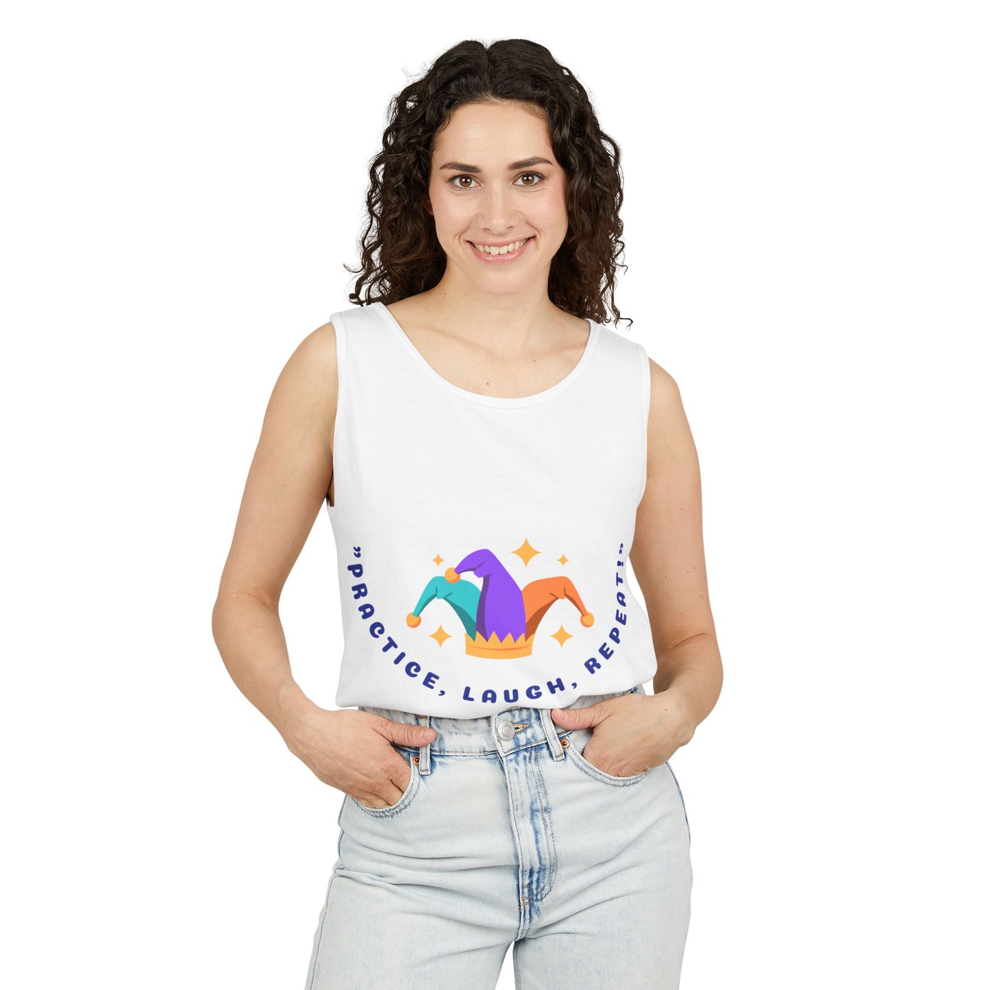Practice Laugh Repeat Tank Top - Unisex Garment-Dyed Summer Tee
