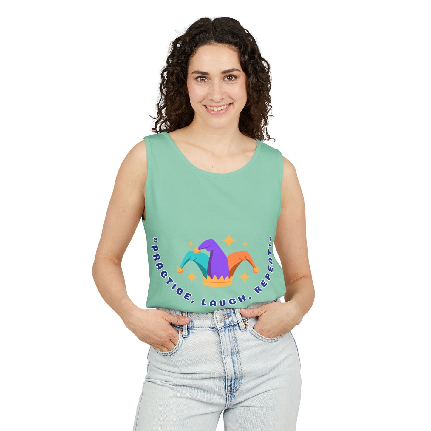 Practice Laugh Repeat Tank Top - Unisex Garment-Dyed Summer Tee