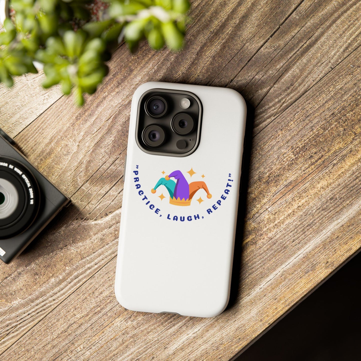 Colorful Joker Phone Case - 'Practice, Laugh, Repeat!'