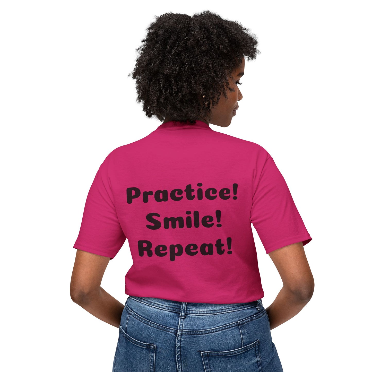 Unisex Motivational T-Shirt - "Smile! Repeat! Practice!"