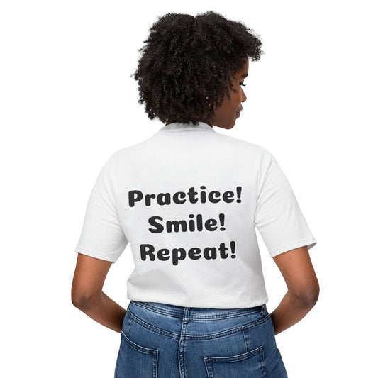 Unisex Motivational T-Shirt - "Smile! Repeat! Practice!"