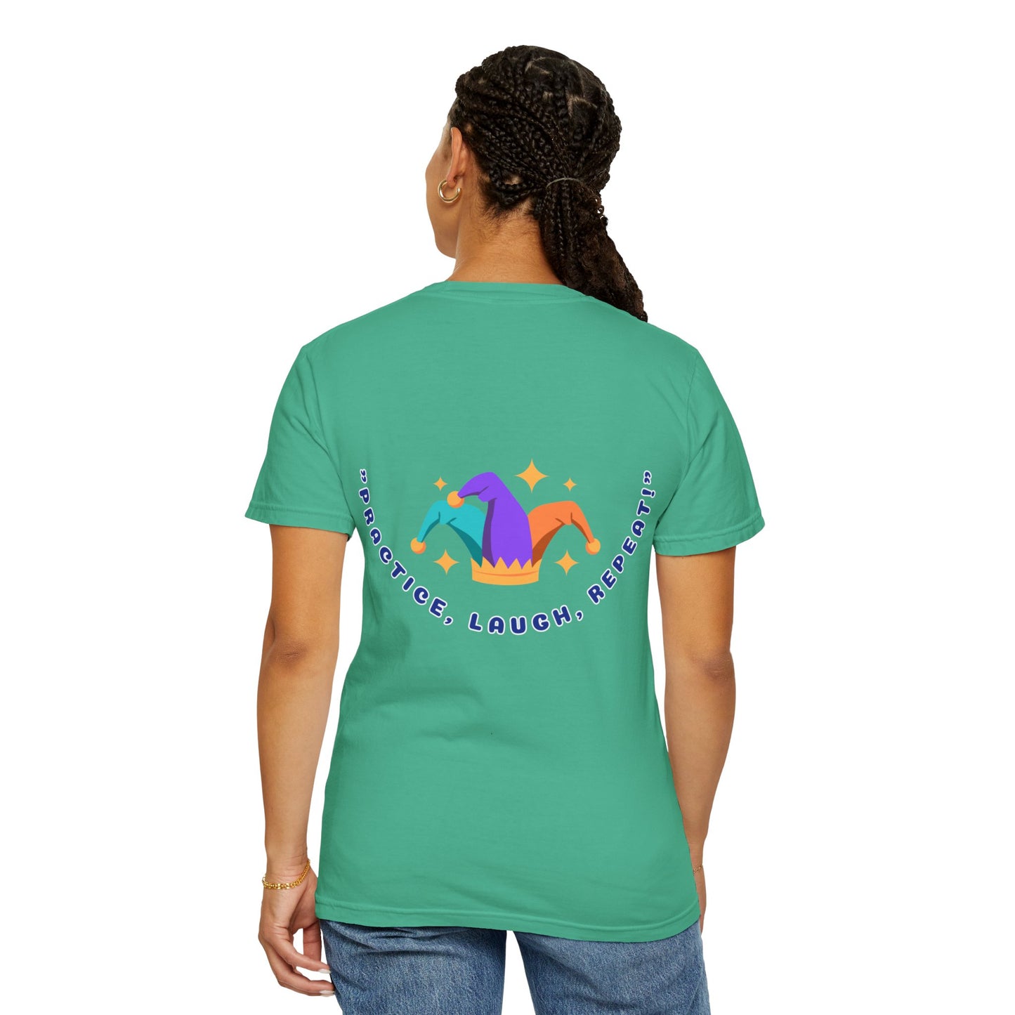 Cozy Cotton Tee for Her, Casual Women's Shirt, Soft Midweight Tee, Comfy Cotton Top, Everyday T-Shirt for Women - "Practice, Laugh, Repeat!" Motivational Graphic Tee