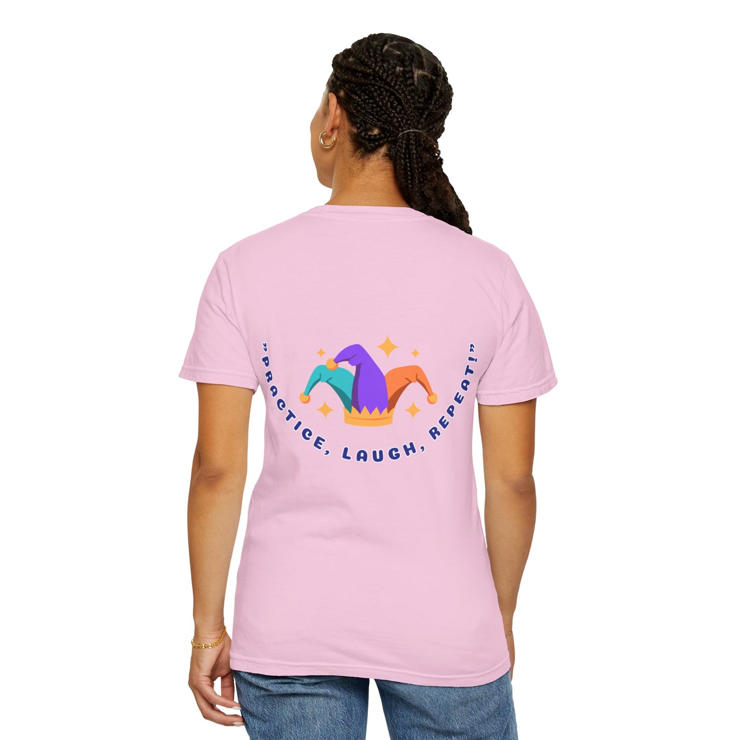 Cozy Cotton Tee for Her, Casual Women's Shirt, Soft Midweight Tee, Comfy Cotton Top, Everyday T-Shirt for Women - "Practice, Laugh, Repeat!" Motivational Graphic Tee