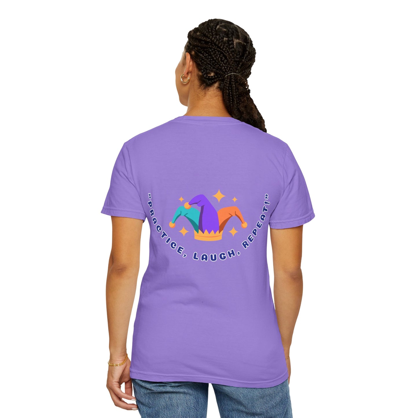 Cozy Cotton Tee for Her, Casual Women's Shirt, Soft Midweight Tee, Comfy Cotton Top, Everyday T-Shirt for Women - "Practice, Laugh, Repeat!" Motivational Graphic Tee